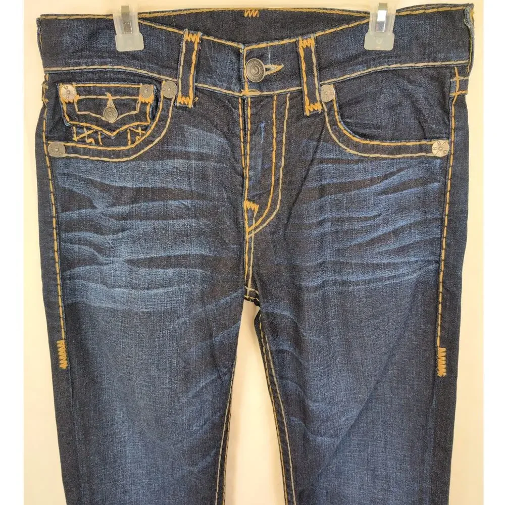True Religion Geno relaxed flap dark blue jeans Size 32/34 Retro Streetwear Y2K
